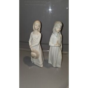 VTG SANGO Porcelanas Lady Girl Set Of 2 Hat & Candle Figurine Spain Lladró Style